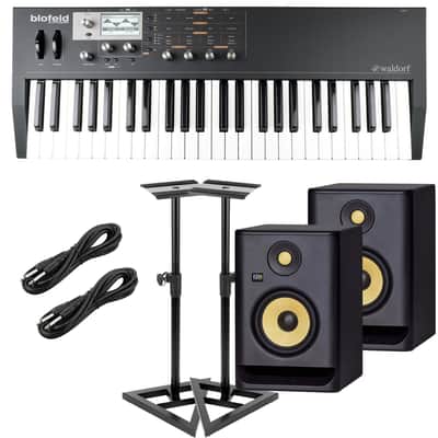 Waldorf Blofeld Keyboard Synthesizer (Black), (2) KRK RP5G4 Black Monitors, Monitor Stands, (2) 1/4 Cables Bundle
