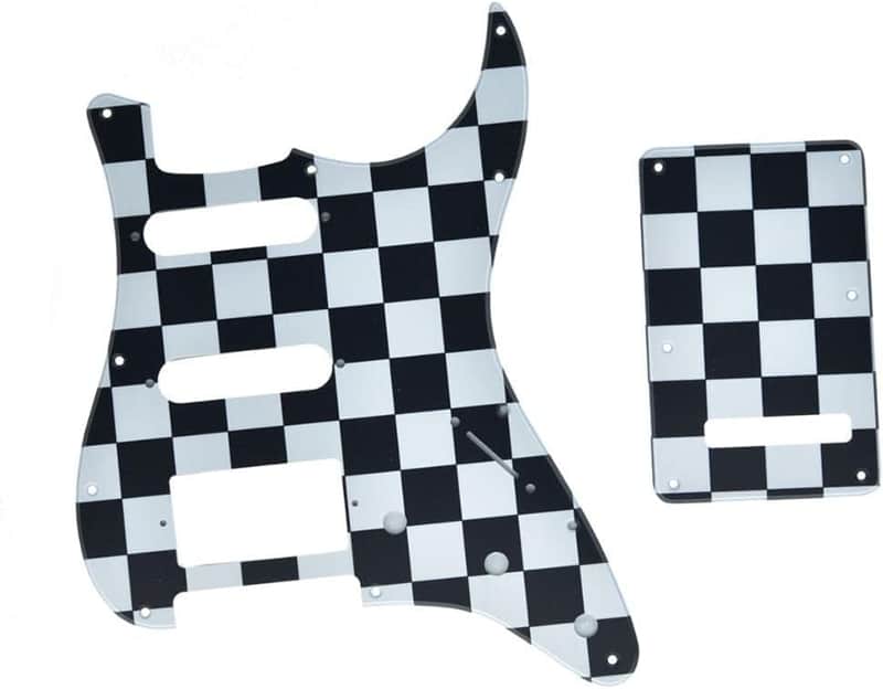 11 Hole ST/Strat Style Pickguard HSS Pick Guard with ST Back Plate Tremolo Trem Cover for USA/Mexico Stratocaster/Strat Black/White Grid image 1