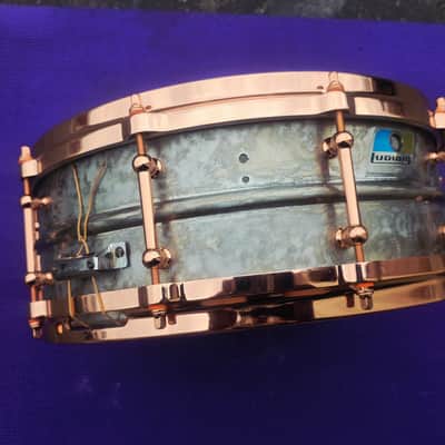 Ludwig LM400 prototype AVH Limited Edition Alex Van Halen Signature Supraphonic 6.5x14" 10-Lug Aluminum Snare Drum with Tube Lugs, Copper Hardware 2017 - Raw Aluminum image 12