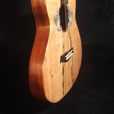 Handmade ArchBack Travel Guitar Solid Spalted Maple, Mahogany, Cutaway, Angel Inlay, Soft-bag Bruce Wei LTG-002 image 5