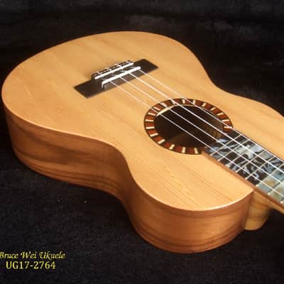 Handmade Tenor Ukulele, Solid Walnut, Bear Claw Spruce Top Tiger Inlay, Soft-bag, Bruce Wei UG17-2764 image 9