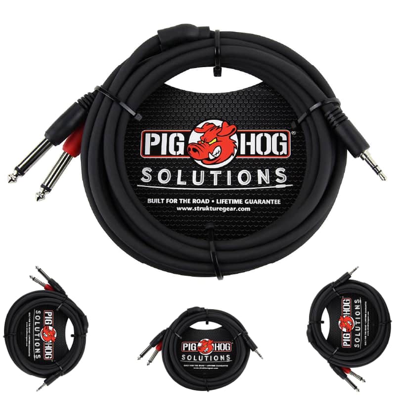 Pig Hog 10ft Male Stereo Breakout Cable, 3.5mm to Dual 1/4" Mini 1/8 PB-S3410 image 1