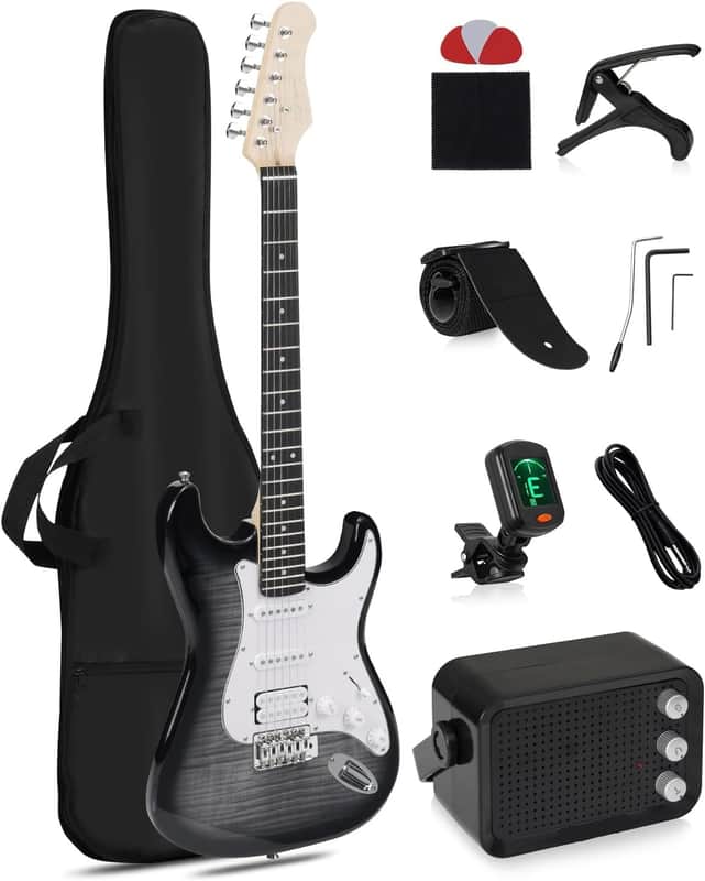 Beginner Electric Guitar Kit HSS Pickup, Versatile 5-Way Switch for Clean to High-Gain Tone, Full-Size ST Style Guitar for Starter & Intermediate Players, Gig Bag, Digital Tuner Black image 1