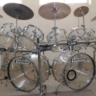 Ludwig Vistalite 10 piece set 24" matching bass set 1973 clear/chrome image 1