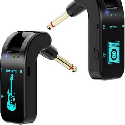 Wireless Guitar System Exclusive, 2.4 GHz Wireless Guitar Transmitter Receiver with 8 Channels, Rechargeable Audio Guitar Transmitter Receiver for Electric Guitar Bass Instruments 48K/16bit (Blue) image 1