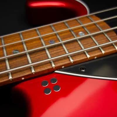 Sandberg California II / TM / Blacklabel PUs / 4-String 34″ / Highgloss Metallic Red / Alder Body / Pau Ferro FB / Varied Dot Inlays / Black Head Stock / Black Hardware / Active 2-EQ / Split Switch / Black Pickguard - 8.3 pounds SN 50005 image 2
