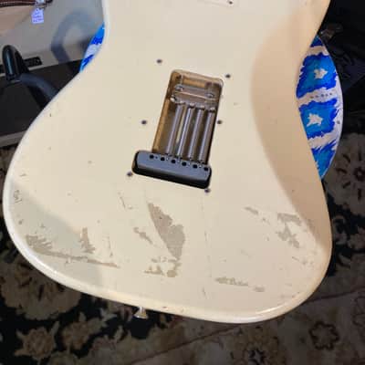 Fender MIJ 357V Stratocaster Body Project 1980s-90 - Vintage White w/ Custom Handpainted Details Art Deco Design image 5