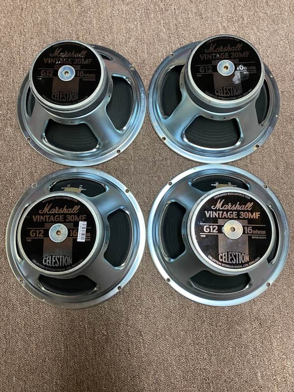 Rare - Made in UK - Marshall Celestion 70w Vintage 30 MF V30 Speakers - G12 - 16 Ohm - Set of Four - MF280 - 1960 image 1