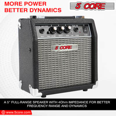 5 Core Guitar Amplifier 10 Watt Electric and Acoustic Amp for Practice with Inbuilt Speaker Aux Input Volume Bass Treble Control Amp GA 10 BLK image 5