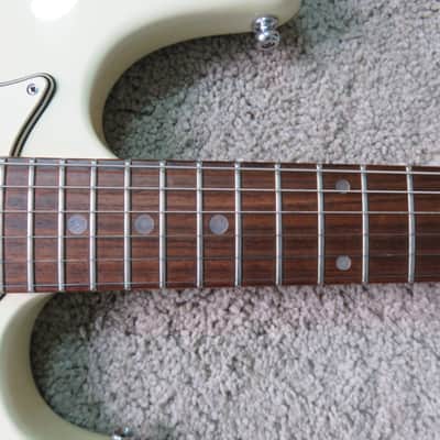 Vintage 1960s Lyle Guitar Aria Teisco Strat Offset Unique Alpine White Faded Rare Shape image 4