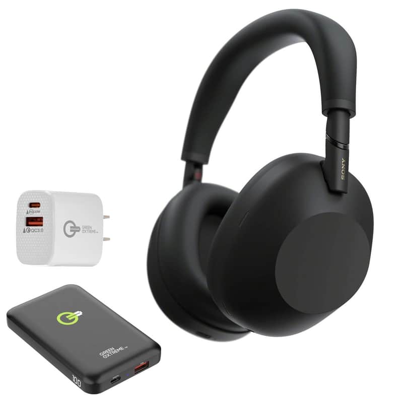Sony WH-1000XM6 Wireless Noise Canceling Closed Back Over-Ear Headphones, Black+ Power Bank + 20W 2-Port USB Wall Charger image 1