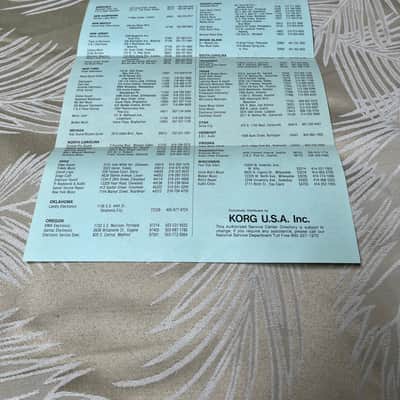 Vintage 1986 Original Korg MPK-130 Warranty Card and USA Authorized Service Centers Sheet image 5