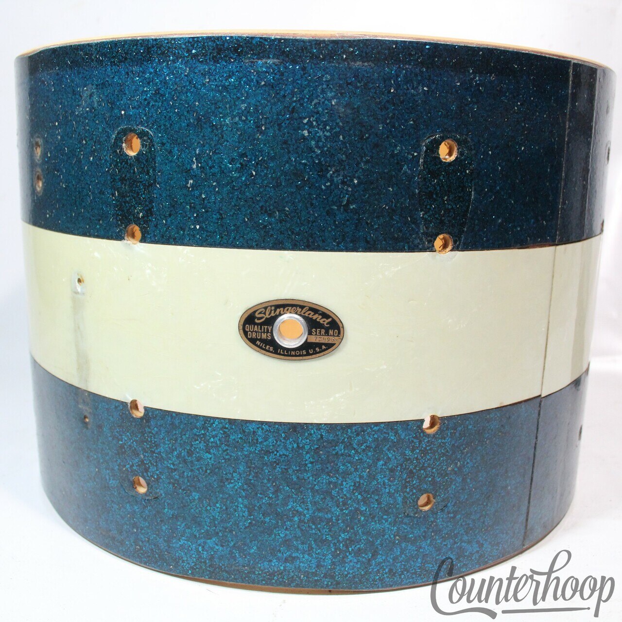Slingerland 10x14"Blue Sparkle/White Marine Pearl Tenor Tom Drum Shell Vintage60 — main photograph