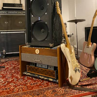 Heavy Seas Amp Riser/ Pedalboard storage for studio - Golden Ash / Sea Weed Morris Fabric image 2