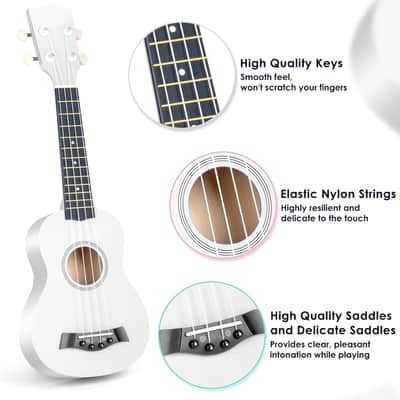 Soprano Ukuleles for Beginners, Hawaiian Ukuleles 21 Inch Basswood,4 - Strings Guitar Ukulele for kids Adult Student, (White) image 3
