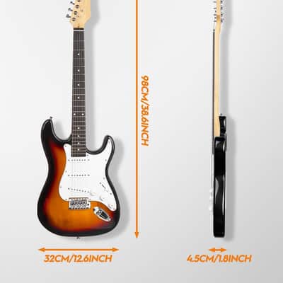 Electric Guitar Beginner Kit, Solid Body 39" Full Size Electric Guitar SSS Pick Up for Starter, with 5W x 2 Amp, Bag, Digital Tuner, Capo, Strap, String,Cable, Picks image 2