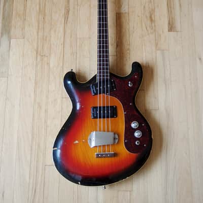 1966 Mosrite Joe Maphis Vintage Hollowbody Electric Bass Guitar Sunburst image 2