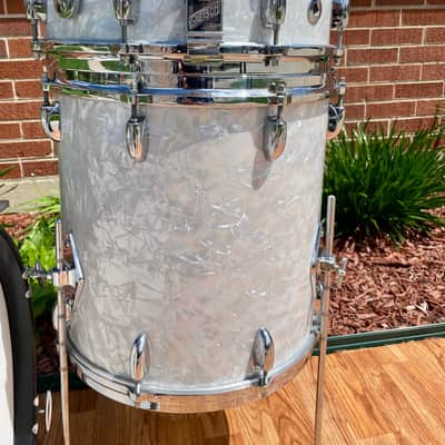 1960s Gretsch Progressive Jazz Drum Set White Marine Pearl 20/12/14 w/ 4x14 Snare image 10