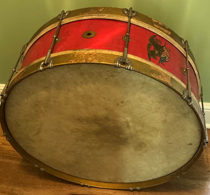 Slingerland 8 x 26" Radio King Marching Bass Drum Vintage 30's 40's Red w American Eagle image 1
