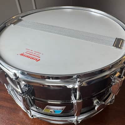 Vintage 70’s 6.5” Black Beauty Ludwig No. 417 6.5x14" 10-Lug Brass Snare Drum Pointed Blue/Olive Badge 1977 - 1979  Black Nickel-Plated Original Heads dB-300 dB-1250 image 14