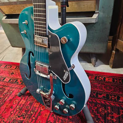 1964 Gretsch 6118 Double Anniversary Two tone Refin Turquoise/ White Silver image 4