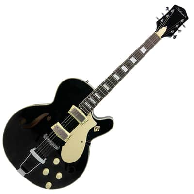 Silvertone Semi-Hollow w/ Trapeze 2 mini-hum PU's - Gloss Black (1446TBK) image 2