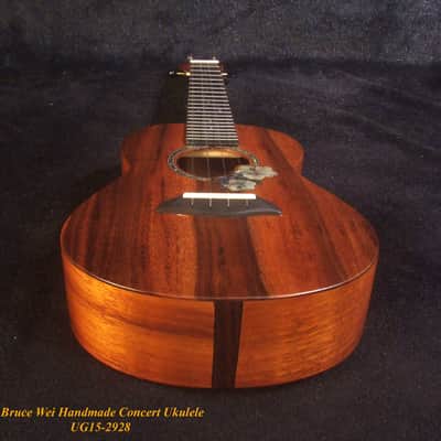 Handcrafted Concert Ukulele, Solid Curly Hawaiian Koa, Hibiscus Mop & Abalone Inlay, Soft-bag, Bruce Wei UG15-2928 image 9