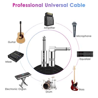 10FT 2 Pack Instrument Cable - Electric Guitar & Bass Guitar Cable with Right Angle 1/4 Inch Connector, Black image 2