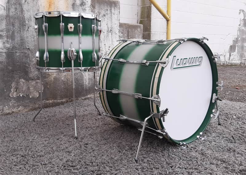 1990's Ludwig Green/Silver Duco 2PC Mach Lug Drum Set (20"x14" BD + 14"x12" FT) image 1