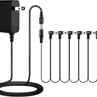 Guitar Pedal Power Supply Adapter 9V DC 1A(1000mA) with 6 Way Daisy Chain Cable for Effect Pedal Negative Tip image 1