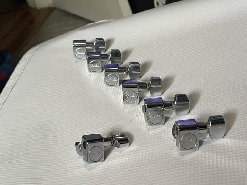 1990's Fender Logo Schaller Stratocaster Guitar Chrome Tuners Tuning Pegs 6 In Line image 1