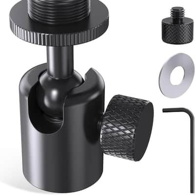 Ball and Socket Head Microphone Adapter, All Metal, 180° & 360° Swivel Mini Mic Ball Head Adapter with 5/8"-27 Thread & 3/8" Scew Adapters, Ideal for Microphone Angle Adjustment & Studio Setup image 1