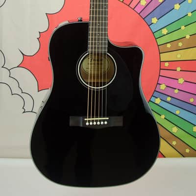 Used Fender CD60SCE Acoustic Guitar, Black, Pickup & Tuner, Hard Case image 5