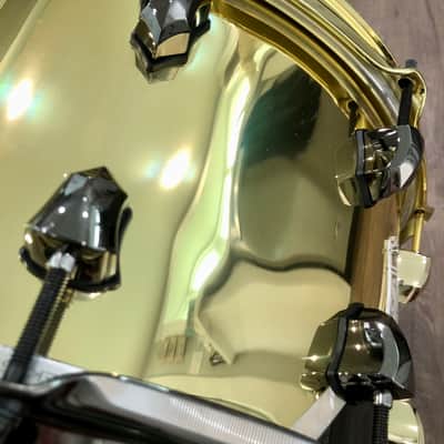 SJC Custom Drums 8x14” Builder’s Choice Maple Snare Drum 2023 - Black Gloss/Mirror Brass Wrap image 9