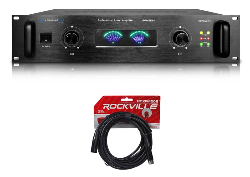 Technical Pro POWER65 6500W 2 Channel 2U Power Amplifier Amp + XLR Cable image 1