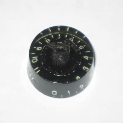 ONE (1 individual knob) unknown brand used (INNER Upper Center area has INTERNAL cracks) Black Speed Knob (numbers 0 to 11) black hard plastic with off white numbers & white dashes -- Funny & Rare, for 24 spline shaft image 1