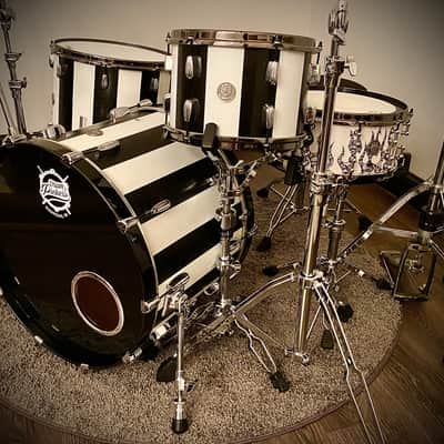 DrumPickers 4pc Vintage Professional Drum Kit in Van Halen Black & White Stripe Tribute image 2