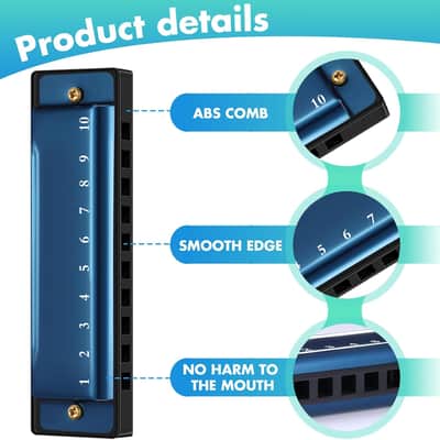 12 Pcs Harmonica Set 10 Hole 10 Hole 10 Tones Titanium Color Harmonica with Case Diatonic Chromatic Harmonica Musical Mouth Organ for Beginner Students Adults Instruments Gifts, 4 Colors image 3