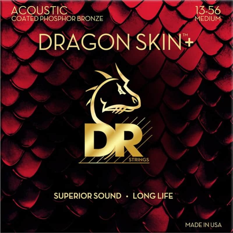 DR - DRAGON SKIN+ Coated Phosphor Bronze Acoustic Guitar Strings, Medium (13-56) image 1