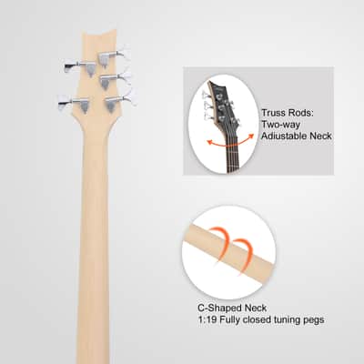 Glarry 44 Inch GIB 5 String H-H Pickup Laurel Wood Fingerboard Electric Bass Guitar with Bag and other Accessories 2020s - Black image 10