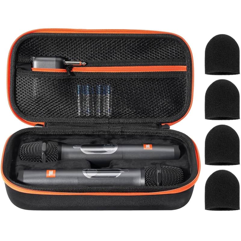 Microphone Case For Jbl Speaker Wireless Two Microphone System, Hard Eva Handheld Dual Mic Travel Bag, Portable Carrying Storage Box For Karaoke,Receiver, Batteries Accessories Holder -Black image 1
