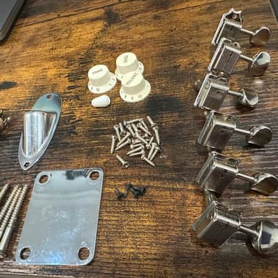 Fender Genuine Fender Stratocaster Pure Vintage Deluxe Tuners, Jack, Jack Plate, Neck Plate, Knobs and Screws image 2