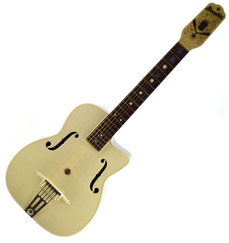 Vintage 1950s Maccaferri G30 Decorated Archtop Plastic Guitar w Original Box + Goodies image 1
