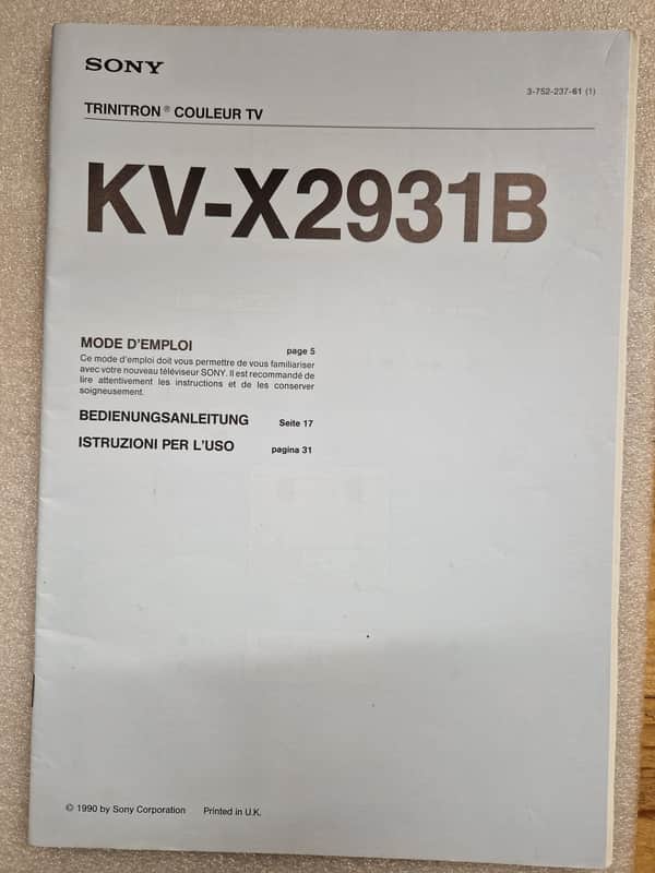 Sony Trinitron KV-X2931B Bedienungsanleitung German image 1