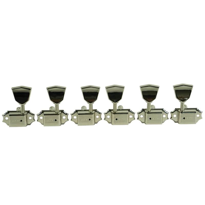 Kluson 3 Per Side Deluxe Series Tuning Machines - Single Line - Standard Post - Nickel With Metal Keystone Buttons image 1