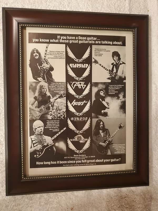 1980 Dean Guitars Promotional Ad Framed Elliot Easton, Kerry Livgren, Craig Chaquico, Original image 1