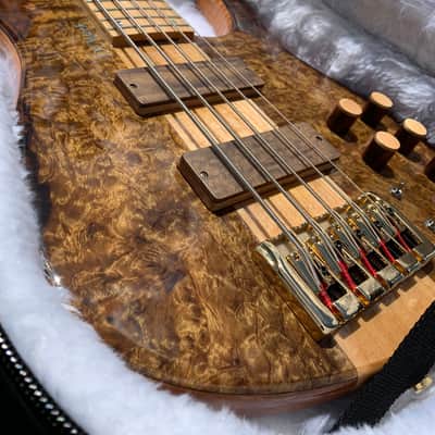 DMark Omega Electric Bass Guitar Brazilian Exotic Imbuia Top 5 String Abalone Dots (Demo) image 9