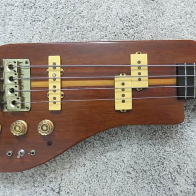 Vintage 1980s Austin Hatchet Wedge Travel Bass Guitar Natural Stained Body Rare image 2