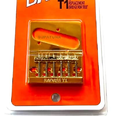 Leo Quan Badass T1 Gold, Best Sustain Upgraded 6 Pc Bridge Saddle Plate fits Vintage (4 Hole) Telecaster Guitars image 1