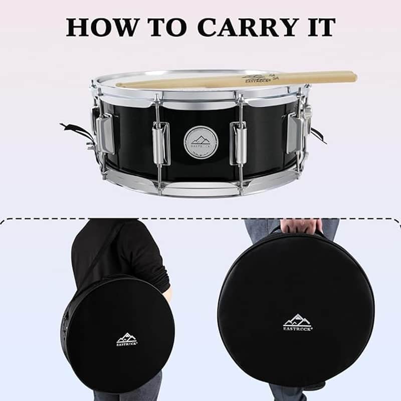 Snare Drum 14X5.5 Inches for Student Beginners with Gig Bag, Drumsticks, Drum Keys, Coated Material Drum Head, Black image 1